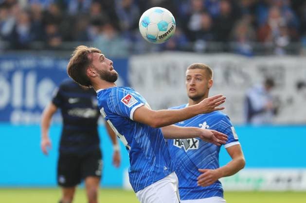 09.11.2024, xtvx, Fussball 2.Bundesliga, SV Darmstadt 98 - Hertha BSC Berlin emspor, v.l. Portrait Killian Corredor (SV Darmstadt 98) Fabian Nuernberger (SV Darmstadt 98) (DFL DFB REGULATIONS PROHIBIT ANY USE OF PHOTOGRAPHS as IMAGE SEQUENCES and or QUASI-VIDEO) Darmstadt