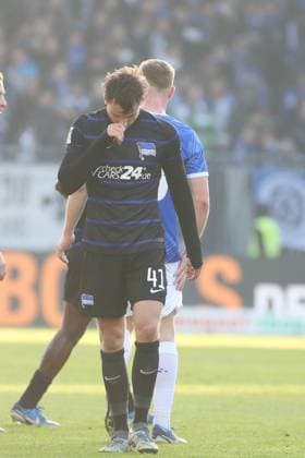 09.11.2024, xtvx, Fussball 2.Bundesliga, SV Darmstadt 98 - Hertha BSC Berlin emspor, v.l. Pascal Klemens (Hertha BSC Berlin) enttaeuscht, enttaeuscht schauend, dissapointed nach dem Spiel, after the match (DFL DFB REGULATIONS PROHIBIT ANY USE OF PHOTOGRAPHS as IMAGE SEQUENCES and or QUASI-VIDEO) Darmstadt