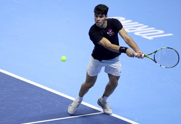 Carlos Alcaraz of Spain in action during practice Nitto ATP, Tennis Herren Finals, Tennis, Inalpi Arena, Turin, Italy 09 Nov 2024  Copyright: xEllaxLing Shutterstockx 14886920ai