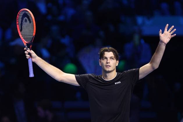 Daniil Medvedev vs Taylor Fritz Taylor Fritz of USA celebrates at the end of the Round Robin singles match between Daniil Medvedev of Russia and Taylor Fritz of USA on Day One of the Nitto ATP, Tennis Herren World Tour Finals. Torino Pala Alpitour Italy Copyright: xMarcoxCanonierox