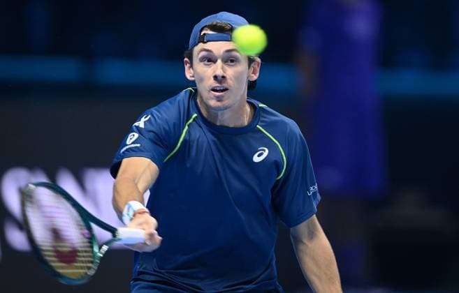 November 10, 2024, Turin: Alex De Minaur of Austria plays his first match against Jannik Sinner of Italy during the match of Nitto ATP, Tennis Herren Finals in Turin, 10 november 2024 ..The ATP men s singles world number 1 is preparing for the ATP Finals that will run from 10-17 November in Turin ANSA ALESSANDRO DI MARCO Nitto ATP Finals Torino  - ZUMAa110 20241110_zaf_a110_093 Copyright: xAlessandroxDixMarcox