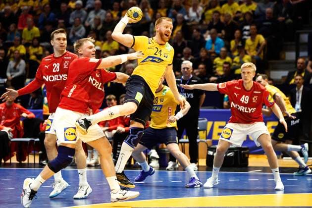 Sport Themen der Woche KW45 Sport Bilder des Tages LINKÖPING, SWEDEN 20241110 Sweden s Jim Gottfridsson during Sunday s handball match in the EHF Euro Cup between Sweden and Denmark at Saab Arena in Linkoping, Sweden, 10 November 2024. LINKÖPING SWEDEN x60160x  Copyright: xStefanxJerrevang TTx EHF EURO CUP SWEDEN - DENMARK