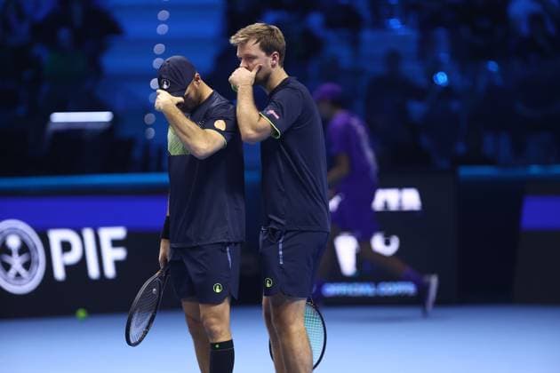 Tim Puetz (Germany) und Kevin Krawietz (Germany) speaks with, Day 2, Nitto ATP, Tennis Herren Finals 2024, INALPI Arena, {monthname} {day}, {year4}, Turin, Italy.