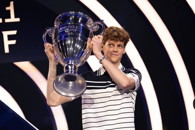 Jannik Sinner receives the trophy of the ATP, Tennis Herren year-end No.1 at the Inalpi Arena in Turin, Italy - - Monday, November 11, 2024.  Copyright: xMarcoxAlpozzi LaPressex