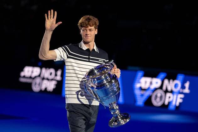 Jannik Sinner receives the trophy of the ATP, Tennis Herren year-end No.1 at the Inalpi Arena in Turin, Italy - - Monday, November 11, 2024.  Copyright: xMarcoxAlpozzi LaPressex