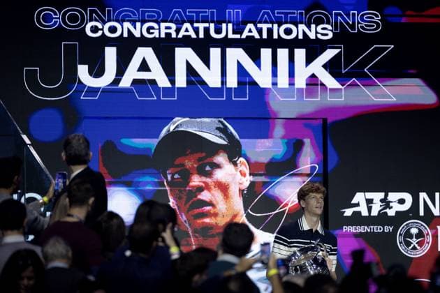 Jannik Sinner of Italy celebrates being ATP, Tennis Herren No.1 Nitto ATP Finals, Day Two, Tennis, Inalpi Arena, Turin, Italy 11 Nov 2024  Copyright: xEllaxLing Shutterstockx 14893145ag