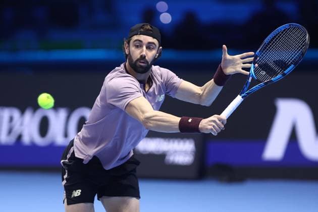 Jordan Thompson (Australia) controls the ball, Day 3, Nitto ATP, Tennis Herren Finals 2024, INALPI Arena, November 12, 2024, Turin, Italy.