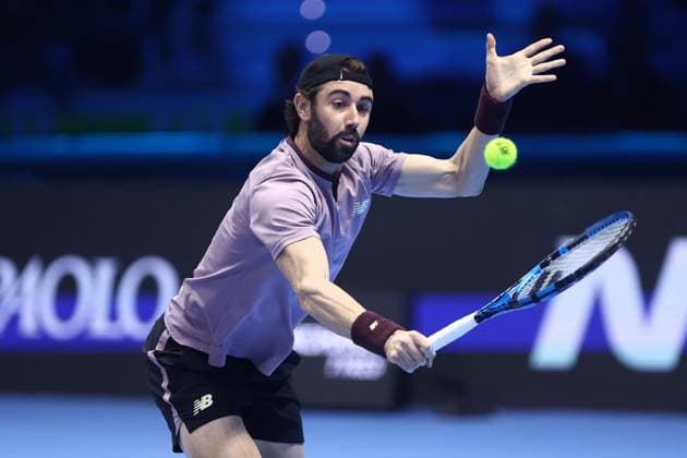 Jordan Thompson (Australia) controls the ball, Day 3, Nitto ATP, Tennis Herren Finals 2024, INALPI Arena, November 12, 2024, Turin, Italy.