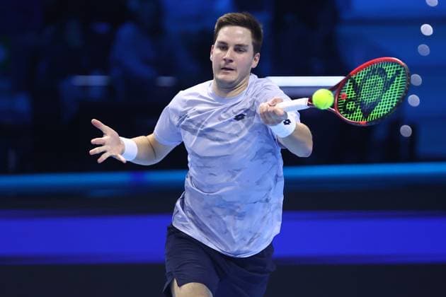 Henry Patten (Great Britain) controls the ball, Day 3, Nitto ATP, Tennis Herren Finals 2024, INALPI Arena, November 12, 2024, Turin, Italy.