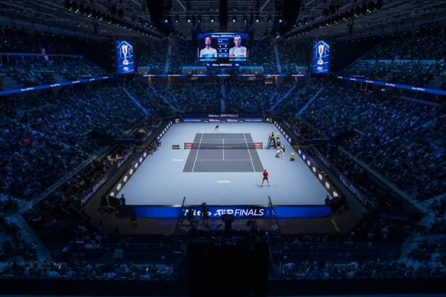 Nitto ATP, Tennis Herren Finals - Day Three A general view of Pala Alpitour is seen during the round robin singles match between Daniil Medvedev of Russia and Alex de Minaur of Australia during day three of the Nitto ATP Finals. Daniil Medvedev won the match 6-2, 6-4. Turin Italy Copyright: xNicolòxCampox