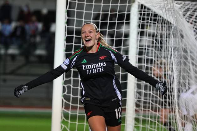 Frida Maanum (Arsenal Women FC) celebrate after goal during Juventus Women vs Arsenal, UEFA Champions League Women football match in Biella, Italy, November 12 2024  Copyright: xMattiaxMartegani IPAxSportx xipax xx IPA_51494019 IPA_Agency_IPA51494019
