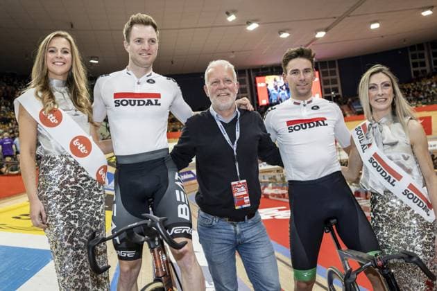 Dutch Youri Havik and Dutch Vincent Hoppezak pictured during the first day of the Zesdaagse Vlaanderen-Gent six-day indoor Track cycling, Rad, Radsport, Bahnrad, Bahn event at the indoor cycling arena t Kuipke, Tuesday 12 November 2024, in Gent. DAVIDxPINTENS  x105263998x