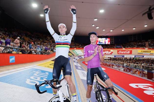 Lotto Six Days Flanders Ghent 2024 GENT, BELGIUM - NOVEMBER 12 : De Vylder Lindsay (BEL) of Baloise and Ghys Robbe (BEL) of Baloise pictured during the 83th edition of the Six Days of Flanders-Ghent. The Six Days of Ghent ( Zesdaagse van Gent in Dutch) is a cycling event on the Kuipke cycling track in the Citadel Park in Ghent. On November 12, 2024 in Gent, Belgium, 12 11 2024 Gent Belgium  Copyright: xJanxDexMeuleneirx
