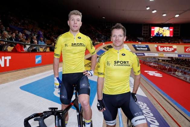 Lotto Six Days Flanders Ghent 2024 GENT, BELGIUM - NOVEMBER 12 : Hesters Jules (BEL) of Vlaanderen and Gate Aaron (NZL) of Sport Vlaanderen pictured during the 83th edition of the Six Days of Flanders-Ghent. The Six Days of Ghent ( Zesdaagse van Gent in Dutch) is a cycling event on the Kuipke cycling track in the Citadel Park in Ghent. On November 12, 2024 in Gent, Belgium, 12 11 2024 Gent Belgium  Copyright: xJanxDexMeuleneirx