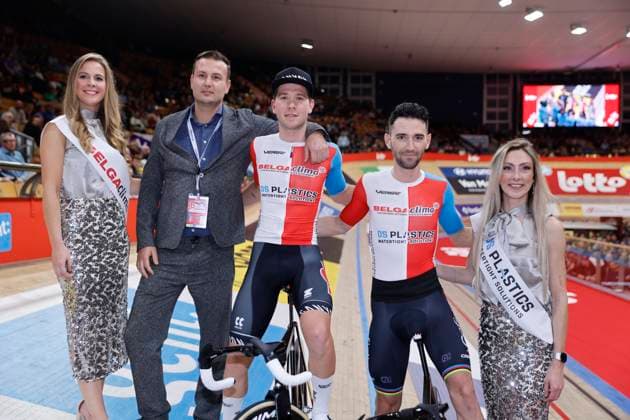 Lotto Six Days Flanders Ghent 2024 GENT, BELGIUM - NOVEMBER 12 : Van Den Bossche Fabio (BEL) of Belgaclima - DS Plastics and Thomas Benjamin (FRA) of Belgaclima - DS Plasticspictured during the 83th edition of the Six Days of Flanders-Ghent. The Six Days of Ghent ( Zesdaagse van Gent in Dutch) is a cycling event on the Kuipke cycling track in the Citadel Park in Ghent. On November 12, 2024 in Gent, Belgium, 12 11 2024 Gent Belgium  Copyright: xJanxDexMeuleneirx
