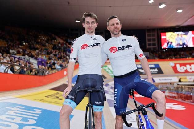 Lotto Six Days Flanders Ghent 2024 GENT, BELGIUM - NOVEMBER 12 : Petit Clement (FRA) of APF Autoparts and Scartezzini Michele (ITA) of APF Autoparts pictured during the 83th edition of the Six Days of Flanders-Ghent. The Six Days of Ghent ( Zesdaagse van Gent in Dutch) is a cycling event on the Kuipke cycling track in the Citadel Park in Ghent. On November 12, 2024 in Gent, Belgium, 12 11 2024 Gent Belgium  Copyright: xJanxDexMeuleneirx