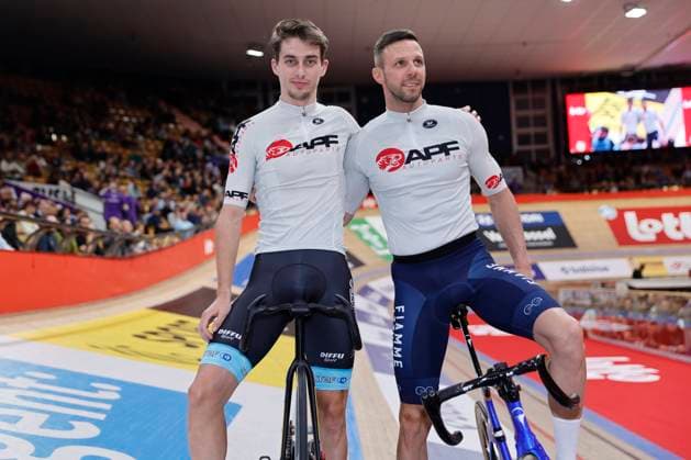 Lotto Six Days Flanders Ghent 2024 GENT, BELGIUM - NOVEMBER 12 : Petit Clement (FRA) of APF Autoparts and Scartezzini Michele (ITA) of APF Autoparts pictured during the 83th edition of the Six Days of Flanders-Ghent. The Six Days of Ghent ( Zesdaagse van Gent in Dutch) is a cycling event on the Kuipke cycling track in the Citadel Park in Ghent. On November 12, 2024 in Gent, Belgium, 12 11 2024 Gent Belgium  Copyright: xJanxDexMeuleneirx