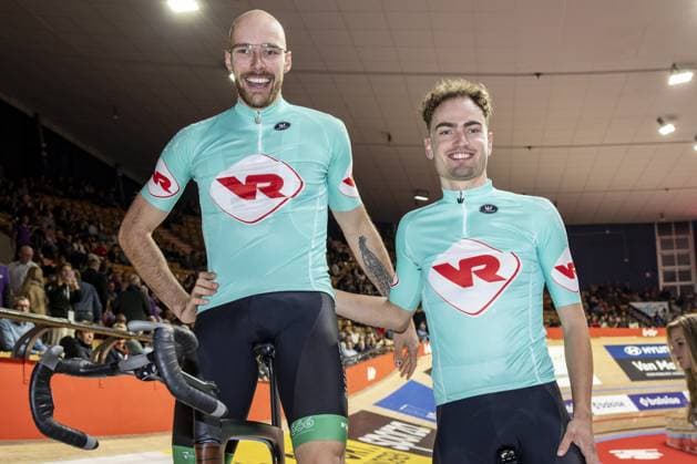 Dutch Yanne Dorenbos and Dutch Jan-Willem van Schip pictured during the first day of the Zesdaagse Vlaanderen-Gent six-day indoor Track cycling, Rad, Radsport, Bahnrad, Bahn event at the indoor cycling arena t Kuipke, Tuesday 12 November 2024, in Gent. DAVIDxPINTENS  x105264428x