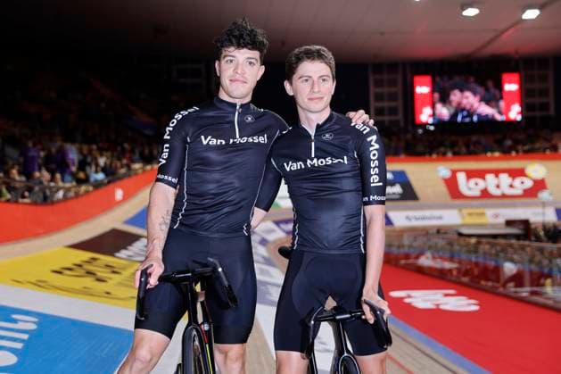 Lotto Six Days Flanders Ghent 2024 GENT, BELGIUM - NOVEMBER 12 : Nilsson-Julien Oscar (FRA) of Van Mossel and Tabellion Valentin (FRA) of Van Mossel pictured during the 83th edition of the Six Days of Flanders-Ghent. The Six Days of Ghent ( Zesdaagse van Gent in Dutch) is a cycling event on the Kuipke cycling track in the Citadel Park in Ghent. On November 12, 2024 in Gent, Belgium, 12 11 2024 Gent Belgium  Copyright: xJanxDexMeuleneirx