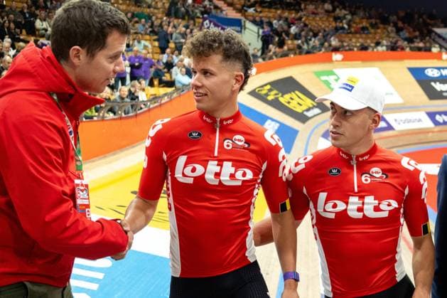Belgian Gianluca Pollefliet and Belgian Noah Vandenbranden pictured before the first day of the Zesdaagse Vlaanderen-Gent six-day indoor Track cycling, Rad, Radsport, Bahnrad, Bahn event at the indoor cycling arena t Kuipke, Tuesday 12 November 2024, in Gent. WARDxVANDAEL  x105264661x