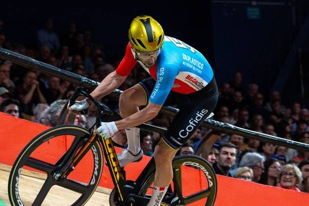 French Benjamin Thomas pictured in action during the first day of the Zesdaagse Vlaanderen-Gent six-day indoor Track cycling, Rad, Radsport, Bahnrad, Bahn event at the indoor cycling arena t Kuipke, Tuesday 12 November 2024, in Gent. WARDxVANDAEL  x105267314x