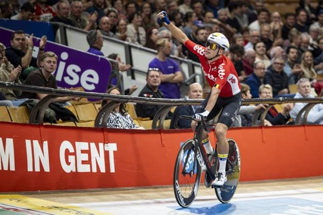 Belgian Noah Vandenbranden pictured during the first day of the Zesdaagse Vlaanderen-Gent six-day indoor Track cycling, Rad, Radsport, Bahnrad, Bahn event at the indoor cycling arena t Kuipke, Tuesday 12 November 2024, in Gent. DAVIDxPINTENS  x105267623x