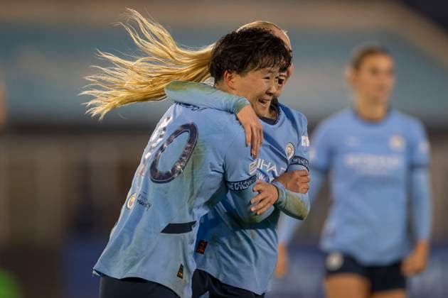 Sport Themen der Woche KW46 Manchester City v Hammarby IF - UEFA Women s Champions League 2024 25 Group Stage MD3 Aoba Fujino 20 of Manchester City W.F.C. celebrates her goal during the UEFA Champions League Group D match between Manchester City and Hammarby at the Joie Stadium in Manchester, England, on November 12, 2024. Manchester United Kingdom  Copyright: xMIxNewsx originalFilename:fletcher-manchest241112_npEIW.jpg