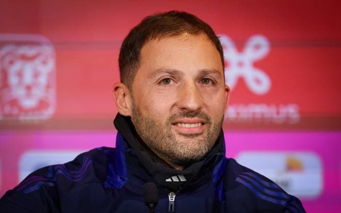 Belgium s head coach Domenico Tedesco pictured during a training session of Belgian national soccer team Red Devils, ahead of tomorrow game against Italy in the Nations League group phase, Wednesday 13 November 2024 in Tubize. VIRGINIExLEFOUR  x105307134x