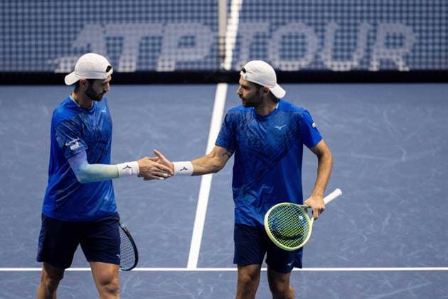 Italy s Simone and Italy s Andrea Vavassori during the match against Kevin KRAWIETZ, of Germay and Tim PUETZ of Germany, at the Inalpi Arena in Turin, Italy - - Wednesday, November 13, 2024.  Copyright: xMarcoxAlpozzi LaPressex