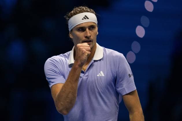 Germany s Alexander Zverev react during the singles tennis match of the ATP, Tennis Herren World Tour Finals against Norway s Casper Ruud& xa0;at the Inalpi Arena in Turin, Italy - - Wednesday, November 13, 2024.  Copyright: xMarcoxAlpozzi LaPressex