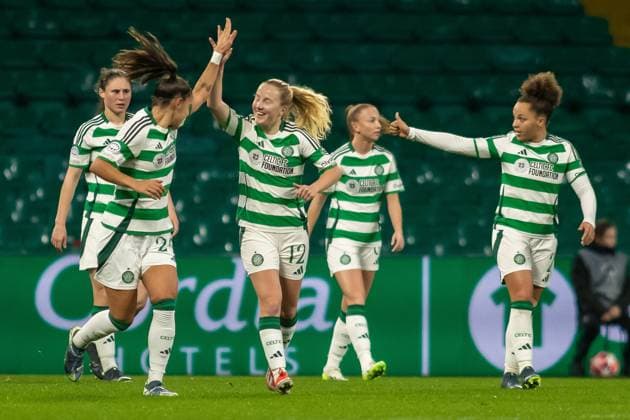 Celtic Women v Chelsea Women UEFA Womens Champions League 13 11 2024. Murphy Agnew of Celtic celebrates her opening goal during the UEFA Womens Champions League match between Celtic FC and Chelsea FC, Celtic Park, Glasgow, Scotland. 13 11 2024. Editorial use only , Copyright: xColinxPoultneyx PSI-20821-0003