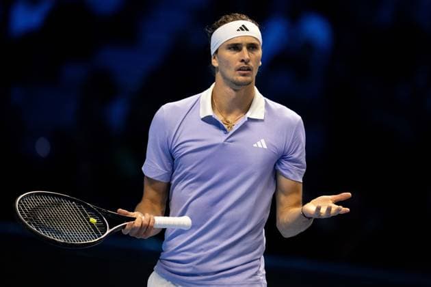 Germany s Alexander Zverev react during the singles tennis match of the ATP, Tennis Herren World Tour Finals against Norway s Casper Ruud& xa0;at the Inalpi Arena in Turin, Italy - - Wednesday, November 13, 2024.  Copyright: xMarcoxAlpozzi LaPressex