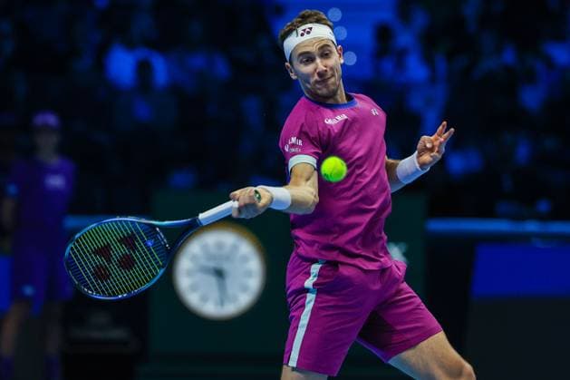 Casper Ruud of Norway seen in actions during Men s Singles Group Stage match against Alexander Zverev of Germany on day four of the Nitto ATP, Tennis Herren Finals 2024 at Inalpi Arena  Copyright: xFabrizioxCarabelli IPAxSportx xix xx IPA_51531166 IPA_Agency_IPA51531166