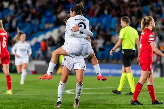 November 13, 2024, Valdebebas, Madrid, Spain: 2 OIHANE HERNANDEZ celebrating his first goal and REAL MADRID s sixth goal..The WomenÃ‚Â s Champions League, football match played between REAL MADRID FEMENINO and FOOTBALL CLUB TWENTE at Stadium Alfredo Di Stefano on November 13, 2024, in Madrid, Spain. Valdebebas Spain - ZUMAc312 20241113_zsp_c312_031 Copyright: xOscarxManuelxSanchezx