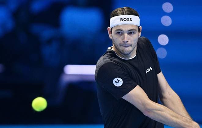 November 14, 2024, Turin: Taylor Fritz of USA plays the match against Alex de Minaur of Australia during the match of Nitto ATP, Tennis Herren Finals in Turin, 14 november 2024 ..The ATP men s singles world number 1 is preparing for the ATP Finals that will run from 10-17 November in Turin ANSA ALESSANDRO DI MARCO ATP Finals Torino  - ZUMAa110 20241114_zaf_a110_018 Copyright: xAlessandroxDixMarcox
