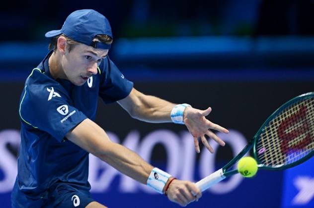 November 14, 2024, Turin: Alex de Minaur of Australia plays the match against Taylor Fritz of USA during the match of Nitto ATP, Tennis Herren Finals in Turin, 14 november 2024 ..The ATP men s singles world number 1 is preparing for the ATP Finals that will run from 10-17 November in Turin ANSA ALESSANDRO DI MARCO ATP Finals Torino  - ZUMAa110 20241114_zaf_a110_028 Copyright: xAlessandroxDixMarcox