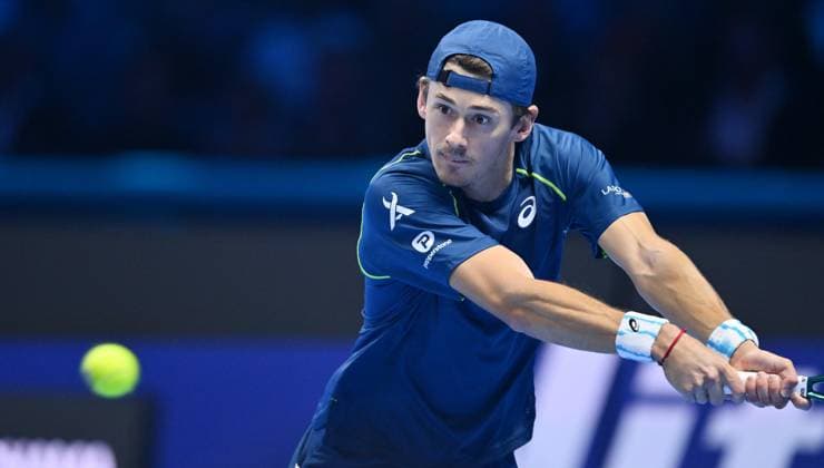 November 14, 2024, Turin: Alex de Minaur of Australia plays the match against Taylor Fritz of USA during the match of Nitto ATP, Tennis Herren Finals in Turin, 14 november 2024 ..The ATP men s singles world number 1 is preparing for the ATP Finals that will run from 10-17 November in Turin ANSA ALESSANDRO DI MARCO ATP Finals Torino  - ZUMAa110 20241114_zaf_a110_036 Copyright: xAlessandroxDixMarcox