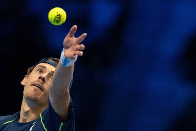 Australia s Alex de Minaur serves to United States Taylor Fritz during the singles tennis match of the ATP, Tennis Herren World Tour Finals at the Inalpi Arena in Turin, Italy - - Thursday, November 14, 2024.  Copyright: xMarcoxAlpozzi LaPressex