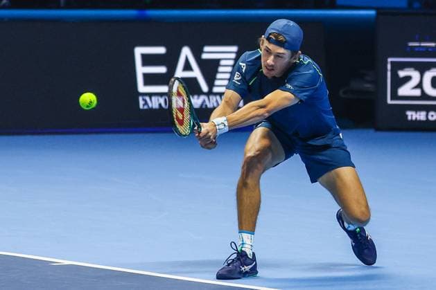 Taylor Fritz of United States vs Alex De Minaur of Australia - Nitto ATP, Tennis Herren FINALS 2024 Turin - 14 11 2024 Alex De Minaur of Australia seen in actions during Men s Singles Group Stage match against Taylor Fritz of United States on day five of the Nitto ATP Finals 2024 at Inalpi Arena Copyright: xBEAUTIFULxSPORTS Carabellix