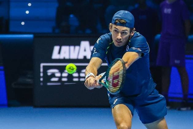 Taylor Fritz of United States vs Alex De Minaur of Australia - Nitto ATP, Tennis Herren FINALS 2024 Turin - 14 11 2024 Alex De Minaur of Australia seen in actions during Men s Singles Group Stage match against Taylor Fritz of United States on day five of the Nitto ATP Finals 2024 at Inalpi Arena Copyright: xBEAUTIFULxSPORTS Carabellix