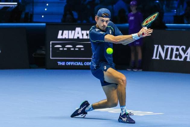 Taylor Fritz of United States vs Alex De Minaur of Australia - Nitto ATP, Tennis Herren FINALS 2024 Turin - 14 11 2024 Alex De Minaur of Australia seen in actions during Men s Singles Group Stage match against Taylor Fritz of United States on day five of the Nitto ATP Finals 2024 at Inalpi Arena Copyright: xBEAUTIFULxSPORTS Carabellix