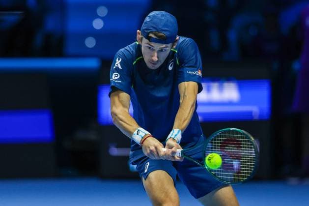 Taylor Fritz of United States vs Alex De Minaur of Australia - Nitto ATP, Tennis Herren FINALS 2024 Turin - 14 11 2024 Alex De Minaur of Australia seen in actions during Men s Singles Group Stage match against Taylor Fritz of United States on day five of the Nitto ATP Finals 2024 at Inalpi Arena Copyright: xBEAUTIFULxSPORTS Carabellix