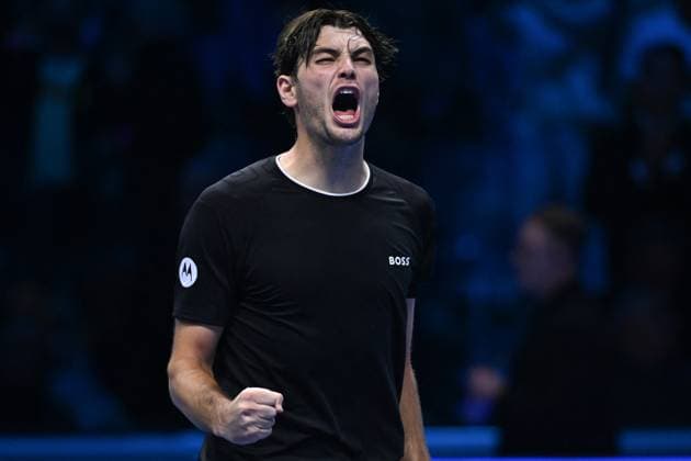Nitto ATP, Tennis Herren Finals - Fritz v de Minaur Taylor Fritz (USA) duringhis third match at the 2024 Nitto ATP Finals in Torino, ITALY, on November 14, 2024. Photo by Corinne Dubreuil ABACAPRESS.COM Turin Italy  Copyright: xDubreuilxCorinne ABACAx