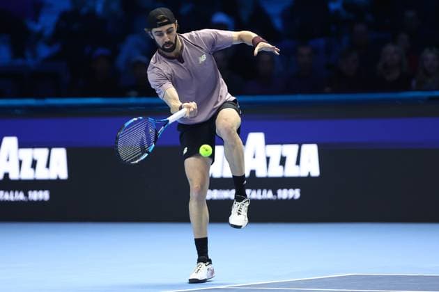 Jordan Thompson (Australia) controls the ball, Day 5, Nitto ATP, Tennis Herren Finals 2024, INALPI Arena, November 14, 2024, Turin, Italy.