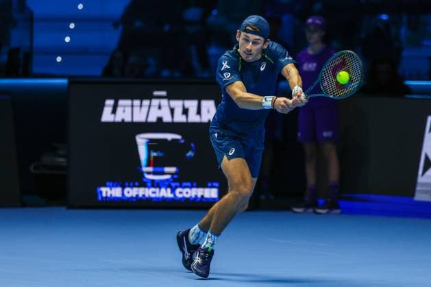 November 14, 2024, Turin, Italy: Alex De Minaur of Australia seen in actions during Men s Singles Group Stage match against Taylor Fritz of United States on day five of the Nitto ATP, Tennis Herren Finals 2024 at Inalpi Arena Turin Italy - ZUMAs197 20241114_aaa_s197_122 Copyright: xFabrizioxCarabellix