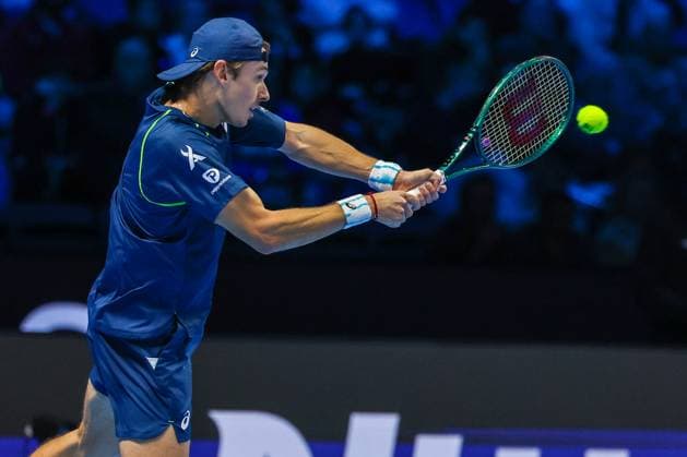 November 14, 2024, Turin, Italy: Alex De Minaur of Australia seen in actions during Men s Singles Group Stage match against Taylor Fritz of United States on day five of the Nitto ATP, Tennis Herren Finals 2024 at Inalpi Arena Turin Italy - ZUMAs197 20241114_aaa_s197_124 Copyright: xFabrizioxCarabellix