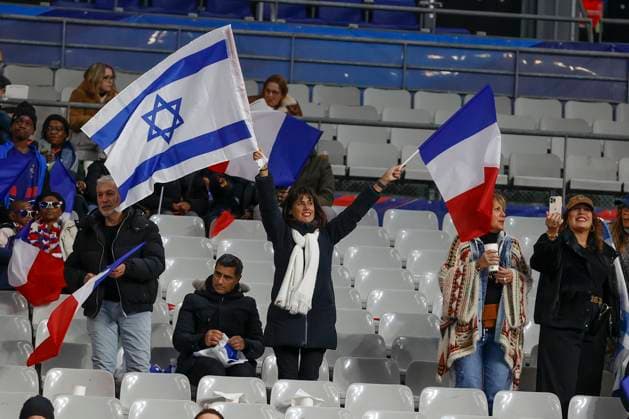November 14, 2024, Paris, Paris, France: Supporters in action during the NationÃ¢â‚¬â ¢s League match between France and Israel at the Stade De France Stadium - on November 14 2024.Paris - France Paris France - ZUMAb253 20241114_zsp_b253_007 Copyright: xLoicxBaratouxx