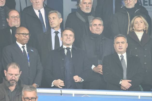Football France-Israël PHOTOPQR LE PARISIEN Fred Dugit ; Saint-Denis ; 14 11 2024 ; Sports Saint-Denis (93), le 14 11 2024 5e journée de la Ligue des nations de football France-Israël au Stade de France. Photo LP Fred Dugit Emmanuel Macron Nicolas Sarkozy Francois Hollande Philippe Diallo Vincent Labrune Saint denis, France, nov 14th 2024 5th day of the Nations League football France - Israel at the Stade de France