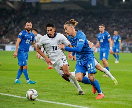 Greece v England UEFA Nations League Kostas Tsimikas of Greece and Jude Bellingham of England during the UEFA Nations League match at Olympic Stadium, Athens UK Newspapers OUT Copyright: xYannisxHalasx FIL-20915-0038