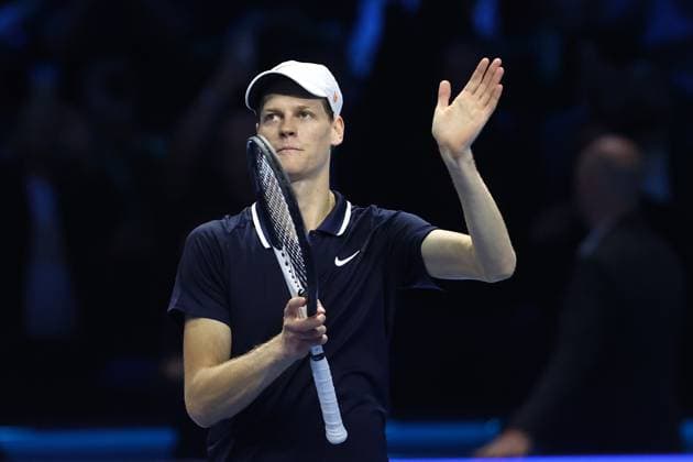 Jannik Sinner (Italy) celebrate after winning, Day 5, Nitto ATP, Tennis Herren Finals 2024, INALPI Arena, November 14, 2024, Turin, Italy.